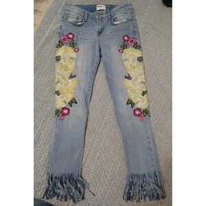 William Rast Cropped Fringed Embroidered Jeans Size 26 Boho Cottage Core...